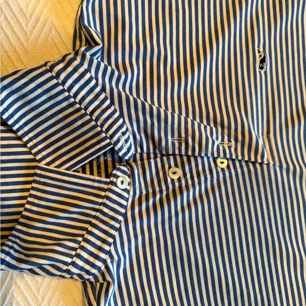 Vineyard Vines Striped Performance Polo in Navy and White - Picture 11 of 11